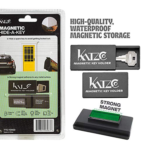 Katzco Magnetic Key Holder - 3 Pack - 1.25 X 2.75 Inches - Rugged Black Plastic Cases With Strong Magnets - For Safe Compartments, Extra Car Keys, House, And More #TOP4