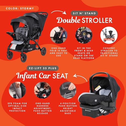 Baby Trend + 2 X Sit N Stand Tandem Double Stroller 2.0 Dlx & 2 Ez-Lift Plus Lightweight Infant Cozy Cover Car Seat Set thumb #1