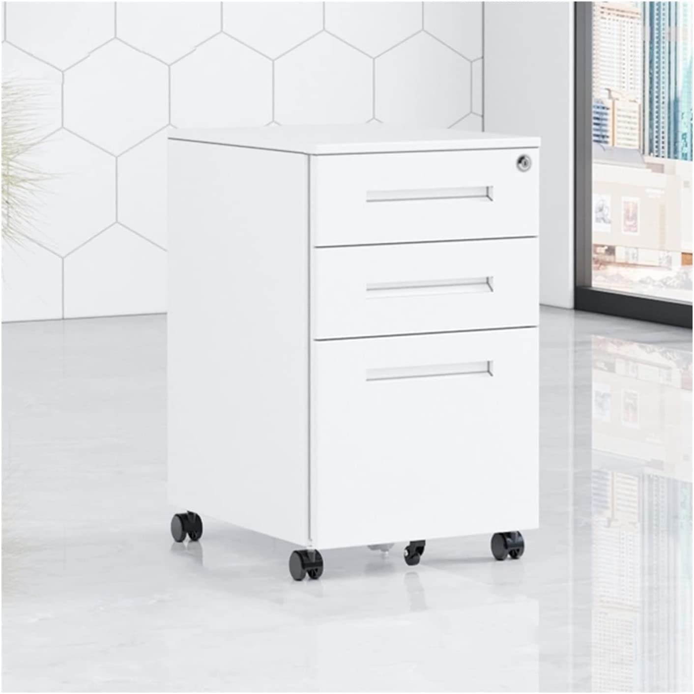 SaryEdge Floor Standing File Cabinet, Movable Cabinet, Three Drawers, Steel Movable Push Cabinet, Lockable Storage Cabinet,