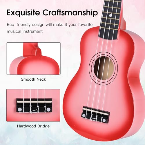 Image of ADM Ukulele for Beginners Hawaiian Wood Ukelele Kit for Kids Adult Student Starter Professional Ukalelee Pack Bundle with Free Lessons Gig Bag Strap Nylon String Tuner (Pinkburst, 21 Inch)