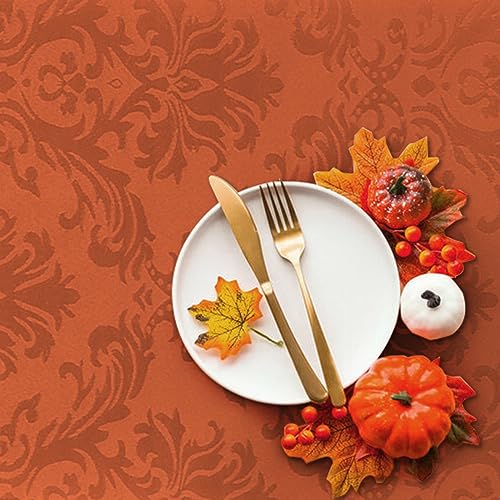 Sastybale Fall Tablecloth Rectangle - 60 X 84 Inch Rust Cream Damask Polyester Waterproof Table Cloth, Wipeable & Washable Oblong Tablecloths For Kitchen Dining Room Thanksgiving Party #TOP1