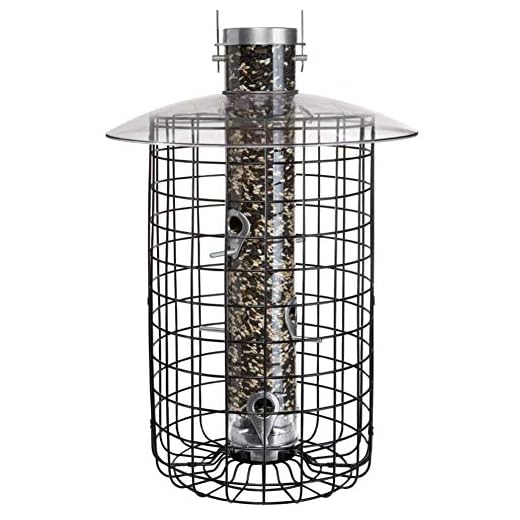Droll Yankees Domed Cage Sunflower Seed Bird Feeder, 6 Feeding Ports, 20-Inch, Black