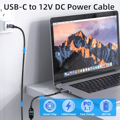 USB-C naar DC 140W PD3.1 Snellaadkabel met 10 Adaptertips, 6 Voltage-instellingen, voor Laptops & Monitoren - Afbeelding 3