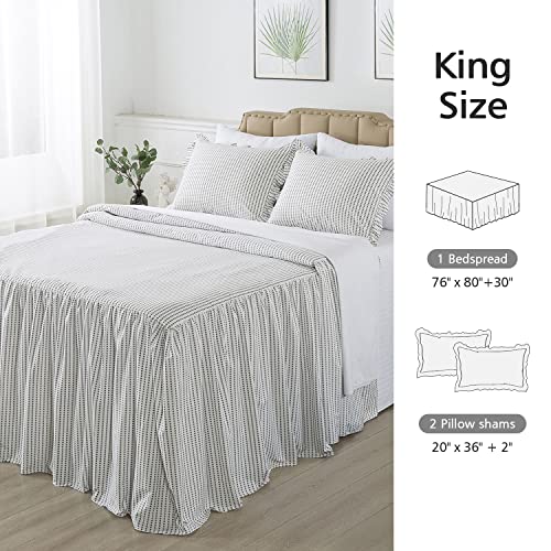 Jml 3 Piece Ruffle Skirt Bedspread King - 30 Inches Drop Ruffled Style Bed Skirt Coverlet Bedspread Set (430Gsm) With 2 Shams - Polka Dot, Breathable Bedding Quilt Set,Grey #TOP6