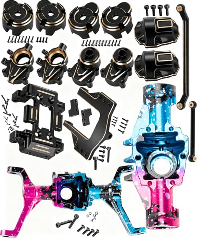 RCHuiWow RC Upgrades Part for 1/18 Red cat Ascent-18,Front & Rear Portal Axles,Brass Skid Plate,Servo Mount,Steering Knuckle,Outer Portal Housing,Diff Cover,Black w/Multicolored