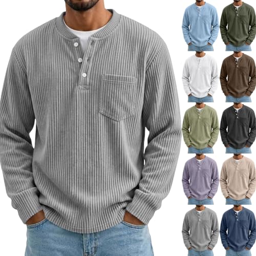 Long Sleeve Henley T Shirts for Men Big and Tall Classic Y2k Shirts Vintage - image 7