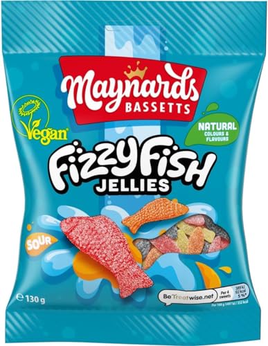 Maynards Bassetts Fizzy Fish Jellies Sweets Bag Soft & Fizzy Fruity Fish Shaped Candies 130 g (Pack of 1)
