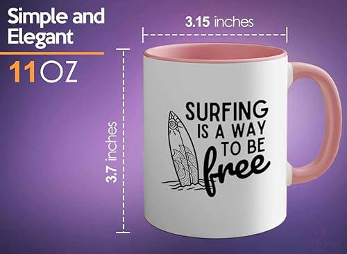 Miniatura 5 de Surfing Two Tone Pink Edition Taza de café de 11 oz – Surfing is free A – Surfing is free A – Surfing is free A – Surfing ing Enthusiast Gifts Water