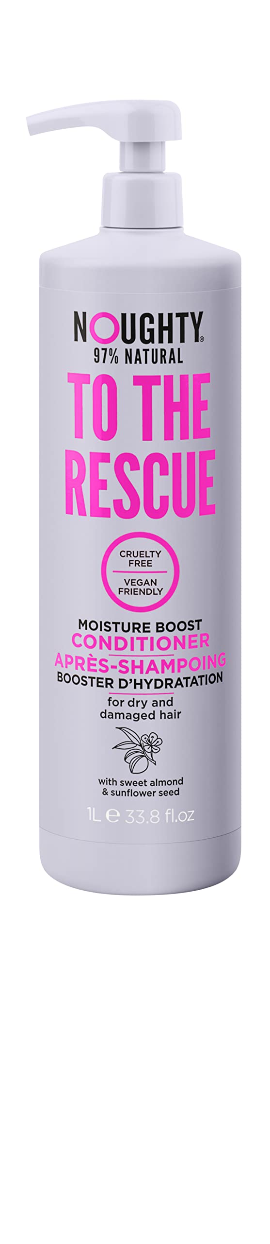 97% Natural To The Rescue Moisture Boost Conditioner Sulphate Free Vegan Haircare Hydrating Formula for Dry & Damaged Hair with Sweet Almond and Sunflower Seed 1L