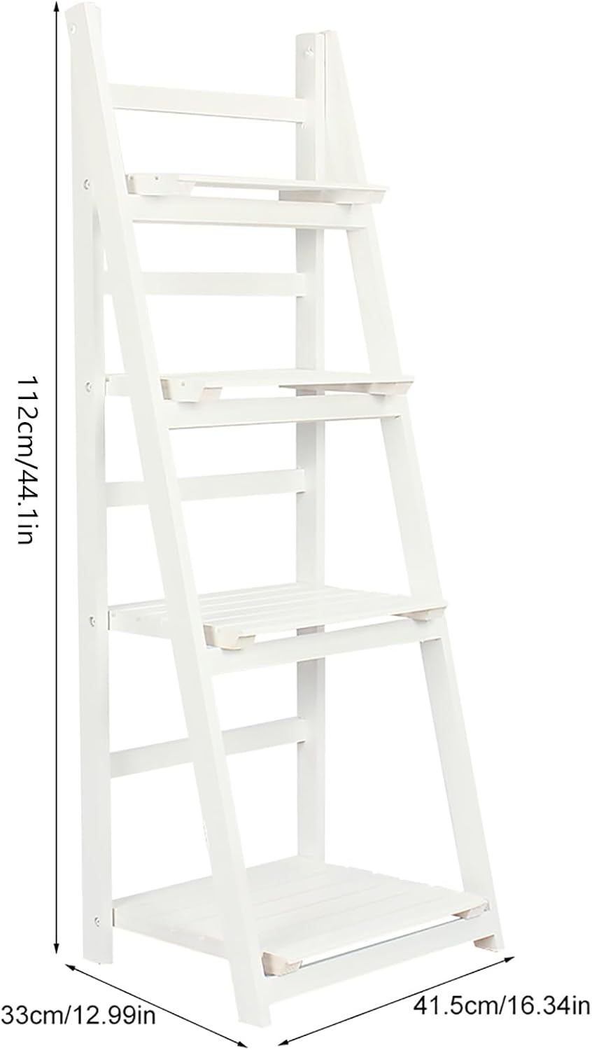 ZJchao Ladder Shelf, Display Unit of 4 Levels Bookcase of Houses Stand Plant Storage Shelving Unit Folding Bookcase with 16.5 x 13.7 x 44.3 (White)