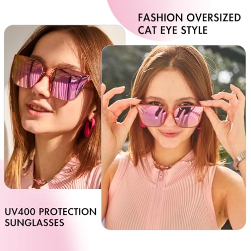 FancyPink Womens Polarized Sunglasses - Oversized Cateyes Frame Mirrored Sunglasses - UV Protection Shade for Women2