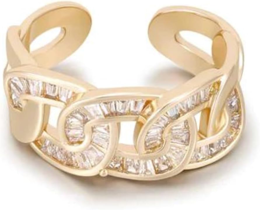 Ettika Gold Ring. Adjustable Crytal Link Ring For Women. Clear Crystals And 18k Gold Plated Ring. Jewelry, Birthday Gifts For Women