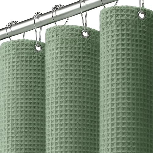 XOGUIBO Waffle Weave Shower Curtain - Sage Green Cotton Fabric Texture Heavyweight Shower Curtain for Bathroom,Washable,72Wx72L