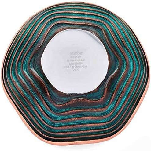 Miniatura 5 de Nambé Copper Canyon Bowl Plato de cobre festoneado Verdigris de 7 pulgadas Centro de mesa de metal decorativo y soporte de frutas con borde
