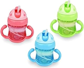 كوب للأطفال مضاد للانسكاب مع مقابض بتصميم بشفاطة، (لون مناسب للبنات) عبوة من قطعة واحدة