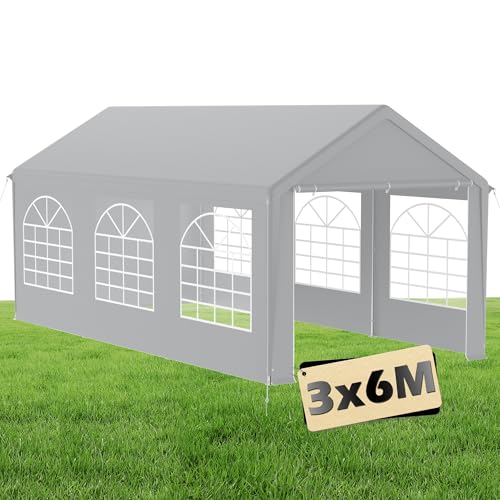 Suusolny Carpa grande de 3 x 6 m, protección UV, con paneles laterales, resistente al agua, para invierno, con ventana, para bodas, exteriores, jardín, color gris