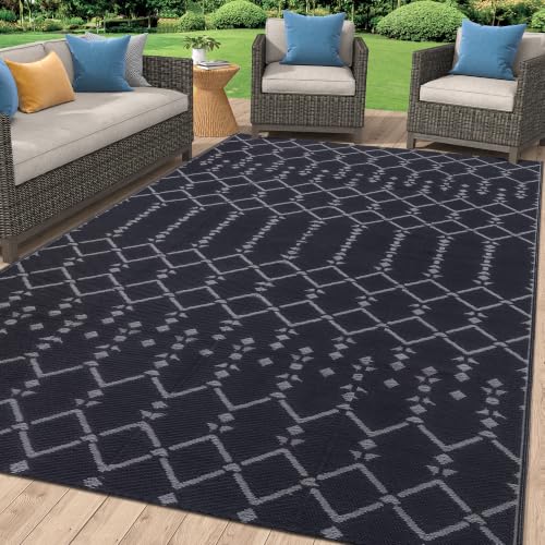 Homaxy Alfombra para exterior, resistente a la intemperie, 120 x 180 cm, utilizable en ambos lados, alfombras bohemias impermeables para terraza, jardín, balcón, camping, pícnic, gris oscuro