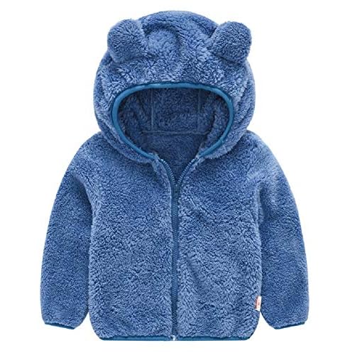 Toddler Girls Boys Fleece Hoody Jacket Zip Up Teddy Coat Warm Winter Outwear Blue 4-5T