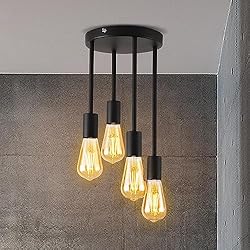 Lampara Araña Negra Leroy Merlin ANWIO Lámpara Colgante de Techo 4 Luces, Negro Lámpara de Techo LED Colgante, Iluminación Colgante de Metal, E27 Casquillo Iluminación para Comedor Cocina Salón Bar Pasillo, etc.