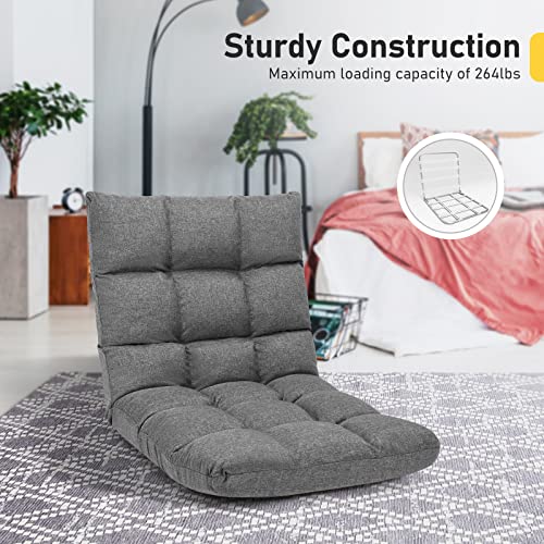 image for COSTWAY Floor Chair, Folding Gaming Chair with Back Support, 14 Adjust
