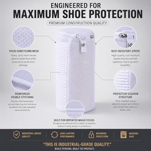 EPSCY Shoe Washing Machine Bags - Reusable Sneaker Laundry Shoe Bag with 360° Deep Clean Mesh - Self Locking Zipper, Noise Reduction Washing Bag Fits All Shoes Sizes and Types - White, Pack of 2 by EPSCY - Image 3