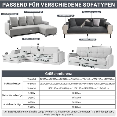 CJJZFO Sofa Überzug Weiche Chenille Sofabezug: Hund Katze Sofaschoner Anti Rutsch Vintage Couch Überzug für U Form L Form Sektionssofa für 1 2 3 4 Sitzer Sofa (Dunkelgrau, 90 * 210cm)