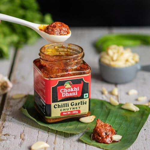 Image of Chokhi Dhani Chilli Garlic Chutney 280g | Lal Mirch & Lahsun Chutney | Made with Fresh Tomatoes, Spicy Red Chilies & Garlic | Tikhi Chatpati Indian Spread, Dip & Condiment