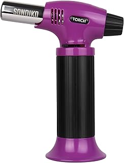 Sondiko Butane Torch Lighter, Refillable Kitchen Torch with Safety Lock and Adjustable Flame for Desserts, Creme Brulee, and Baking, Purple
