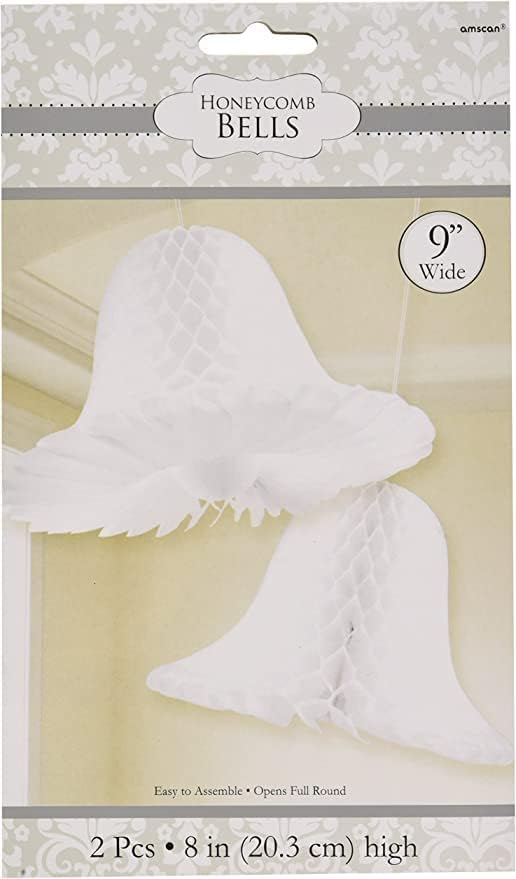 Amscan Medium Bridal Bells Honeycomb Decorations, White, 12 Count