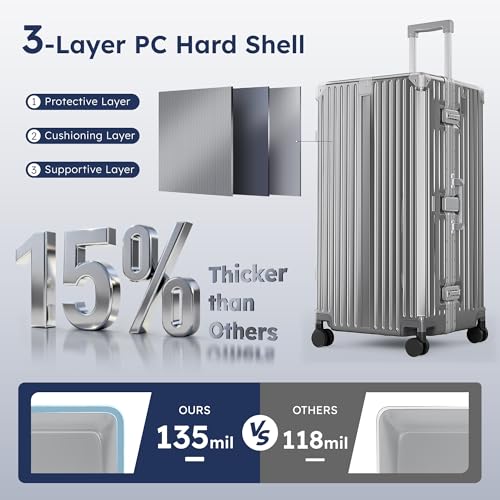 Image of ALPHA CAMP Trunk Luggage 30 Inch with Aluminum Frame Zipperless Suitcase | Large Checked Thickened 3-Layer PC Hardshell with TSA Lock,Charging Port,Cup Holder and Spinner Wheels for Extended Travel