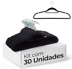 Cabides de Veludo Antideslizante Slim Adulto Premium Roupas Antiderrapante Cabide de Terno com Gancho Giratório 360 Graus Resistente Ultra Fino Economia de Espaço (Preto, 30)
