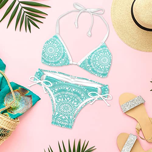 Bikini vert pour femmes Retro flowerPattern multicolore en taille XS - 6