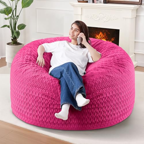 Image of HABUTWAY 3FT Bean Bag Chair,Giant Bean Bag Chairs for Adults,Big Bean Bags with Memory Foam Filled, Large Beanbag Chairs with Chevron Plush Cover-Pink