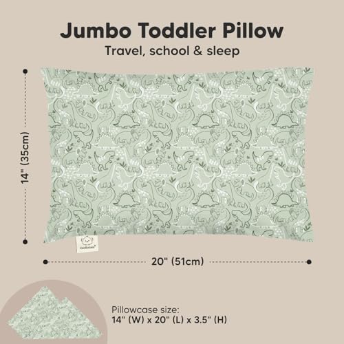 Image of KeaBabies Organic Toddler Pillow with Pillowcase, Jumbo 14X20 (DinoDood) | Soft Cotton Toddler Pillows for Sleeping, Machine Washable, Perfect for Travel, School, Daycare, Nap, Kids Toddler Bed Set