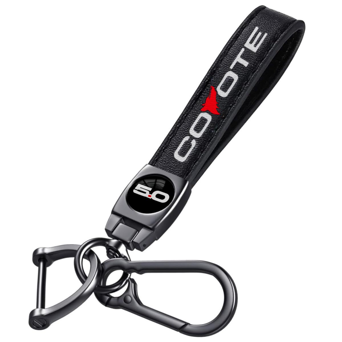 Leather Car Key Chain Metal Car Keyring Accessories Replacement with Suit for Ford Mustang GT & F150 Cars Accessories (5.0)