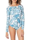 CPUTAN Women's Rashguard Long Sleeve Zip Swimsuit Print Surfing one Piece Swimwear (Medium, S-Leaf)