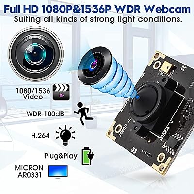 ELP USB Camera WDR H.264 3megapixel 1536p Camera Module for Computer,3mp AR0331 Camera Module with Microphone Mini UVC USB2.0 Webcam Board,WDR 100db 3.7mm Pinhole Hidden USB Camera Module for Most OS