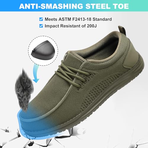 Image of VikoViren Slip On Steel Toe Shoes Men Loafers Safety Work Sneakers | Non Slip, Puncture Proof, Lightweight, Comfortable, Breathable, Indestructible Loafers Construction Shoes, Tennis, Casual