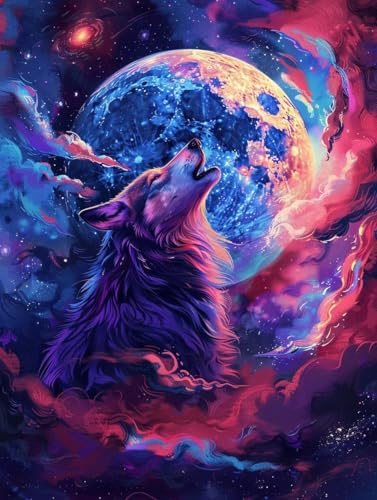 Peinture Diamant DIY Loup pour créer une décoration murale de salon chaleureuse