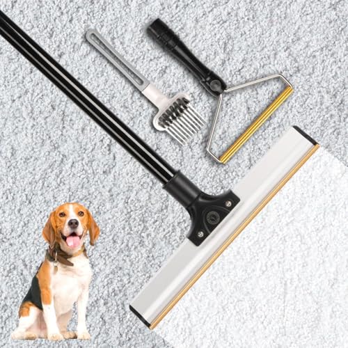 62' Carpet Rake for Pet Hair Removal – Adjustable Carpet Broom Bundle with Carpet Scraper & Hair...