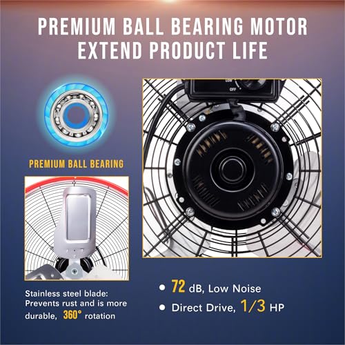 Image of Tornado 24 Inch High Velocity Drum Fan, 8800 CFM Heavy Duty Industrial Floor Fan, 3-Speed Tilt Adjustable Metal Blades, Wide Airflow, 8 FT Cord, UL Listed for Commercial Use