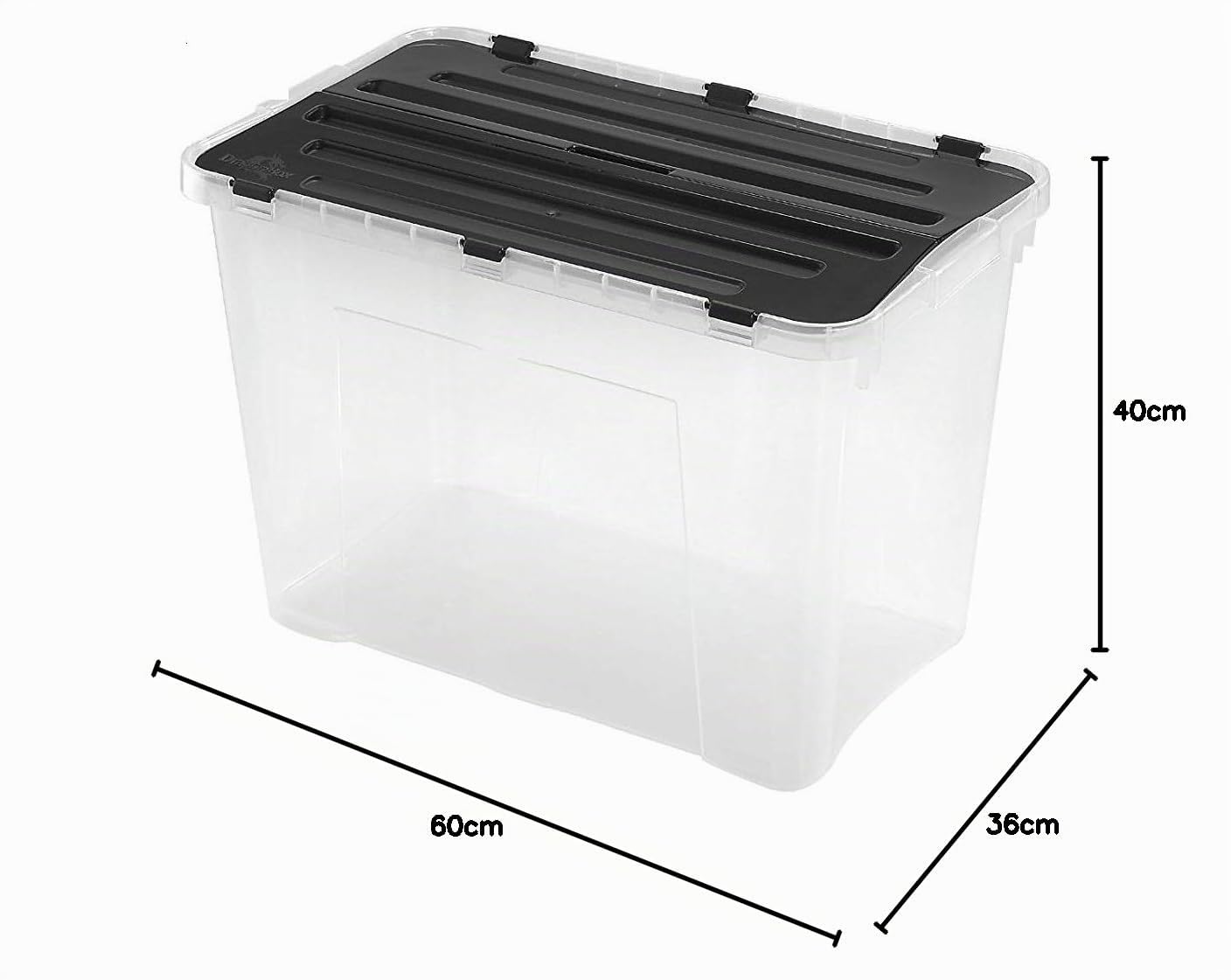 Heidrun 6 Stück Dragon Box 60 Liter - mit geteiltem deckel - 60 x 40 x 36cm - Box transparent/schwarz Deckel