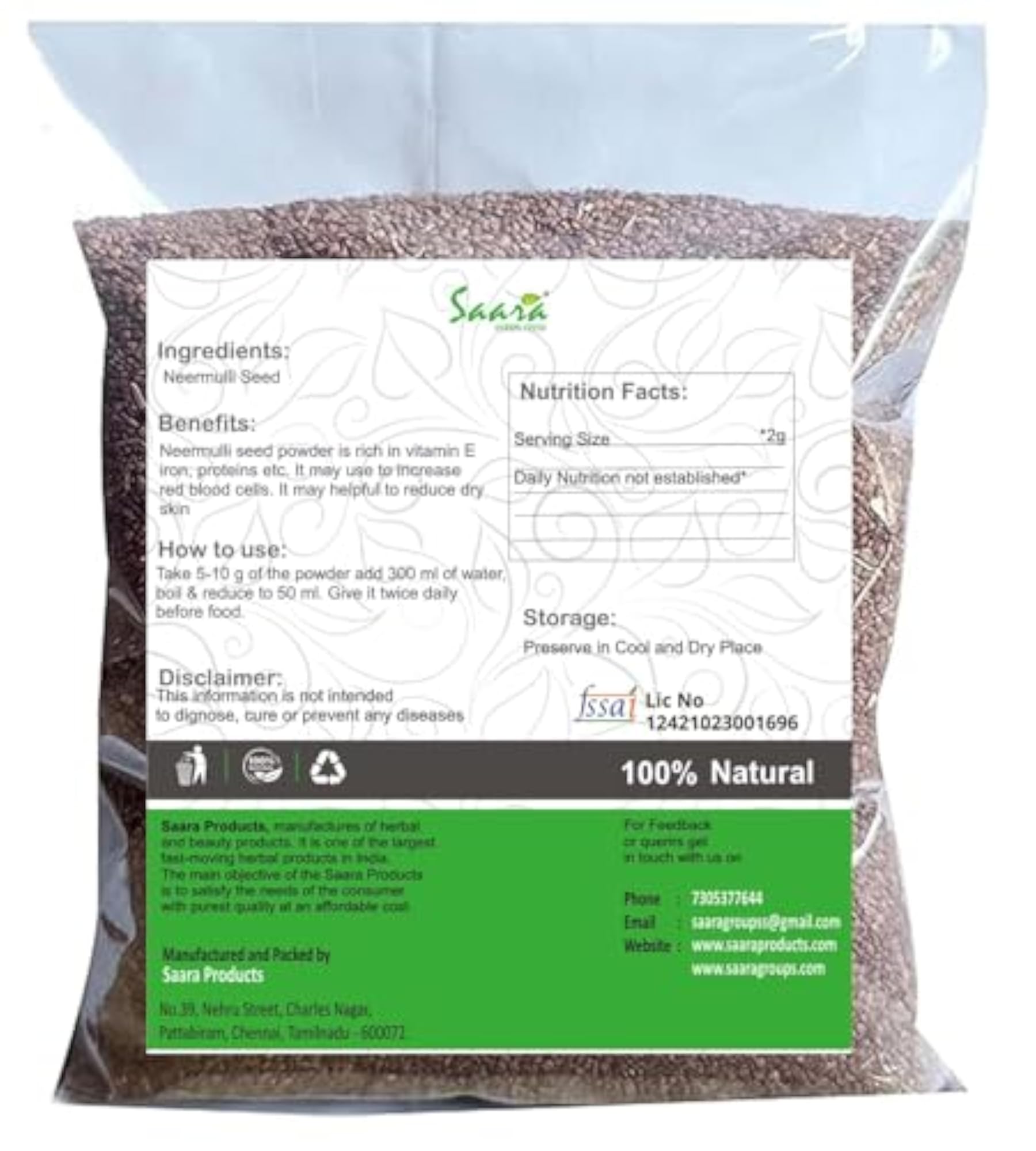 Saara HERBAL FRESH Neermulli Vidhai, 1000g