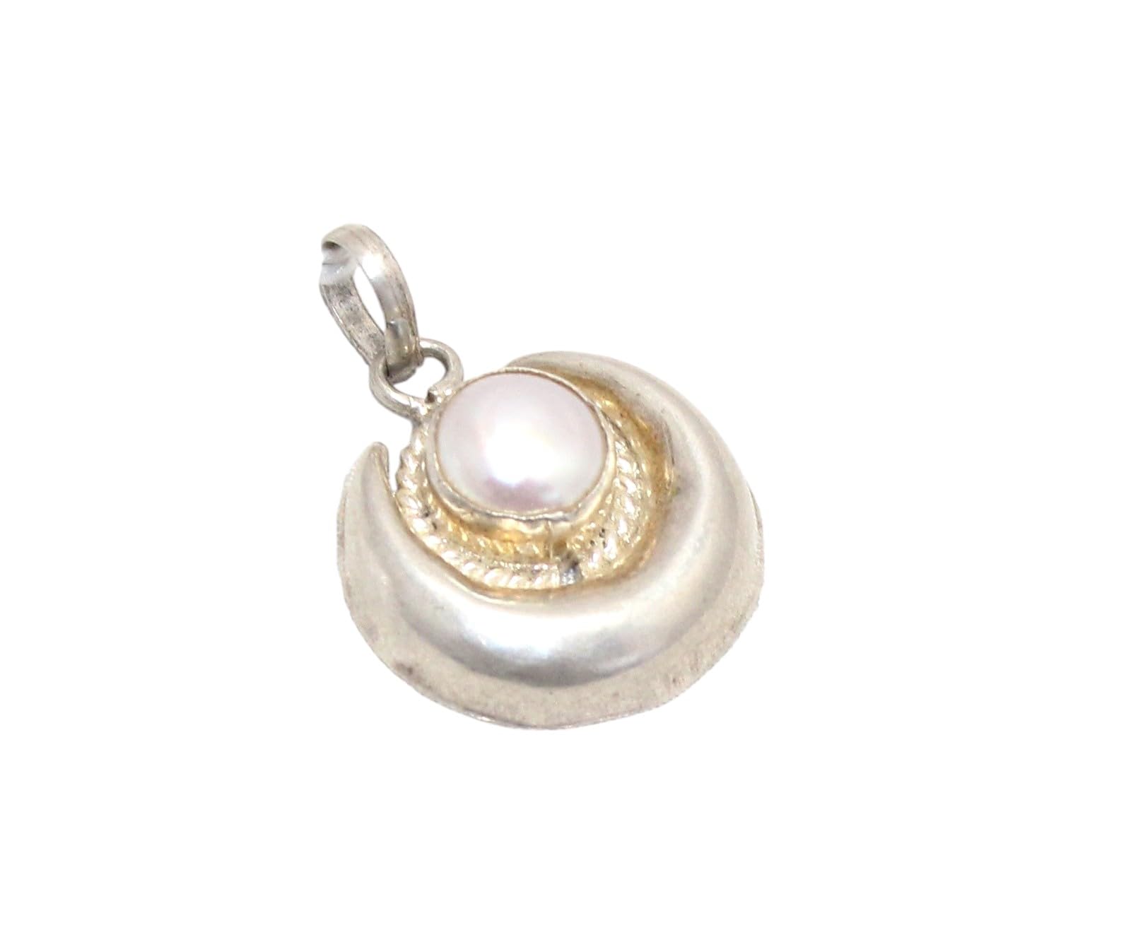 Pendant 925 Sterling Silver Half Moon Shape with Natural Pearl Chand Moti Locket Handmade Gift j016-image-10