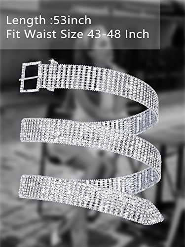 Geyoga 2 Pieces Women Rhinestone Belt For Dress Crystal Diamond Waist Belt Shiny Rhinestone Wide Waist Belt Ladies Belt (Silver,X-Large, Fit Waist Size 43-48 Inch) #TOP1