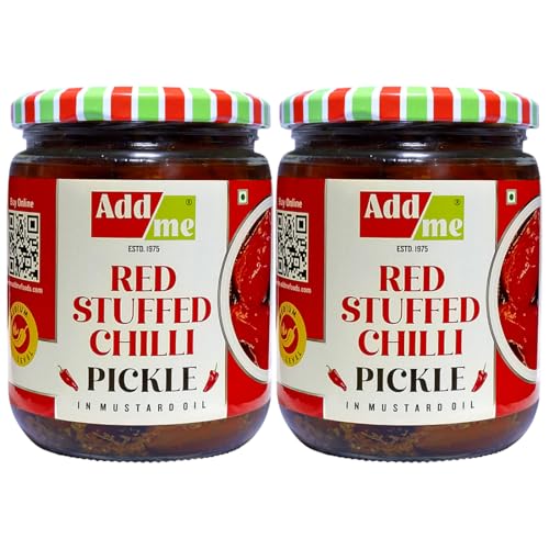 Image of Add Me Red Stuffed Chilli Pickle 1 kg bharwan lal mirch ka achar 500gm + 500gm laal mirchi ka Pickles Homemade Banarasi recipe Glass Jar