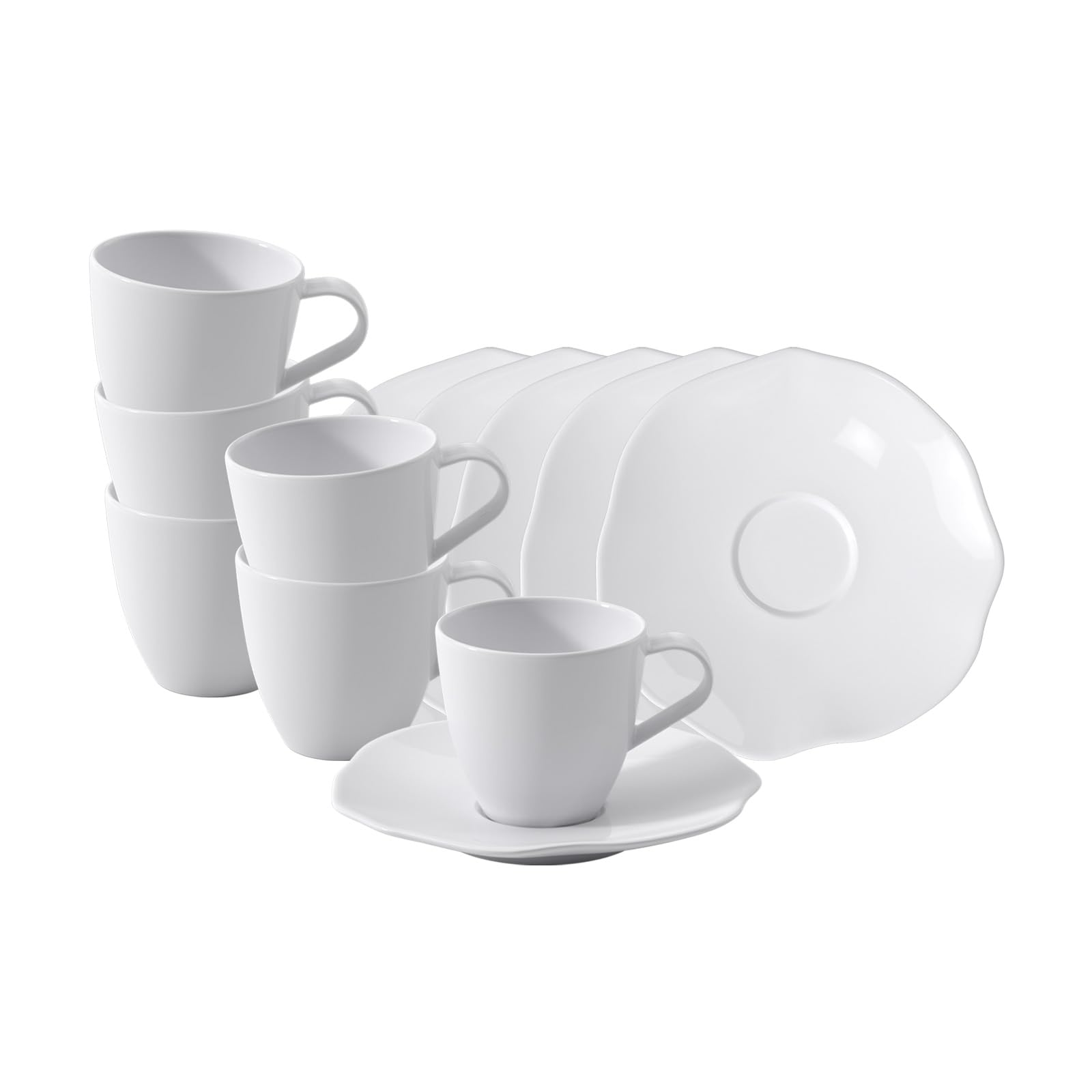 Villeroy & Boch – Pura Espressotassen mit Untertassen 6er Set, 50 ml, Reinweiß, spülmaschinenfest & mikrowellensicher, fließende Form, Premium Bone Porzellan made in Germany