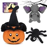 Crochetta Crochet Kit for Beginners, Halloween Decorations, Pumpkin Spider Bat Crochet Animal Kit for Adults and Kids with Step-by-Step Video Tutorials, DIY Knitting(40%+ Yarn)