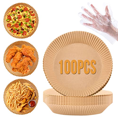100 feuilles de papier parchemin spécial pour friteuse à air, compartiment pour papier buvard, plaque de cuisson ronde anti-graisse pour four, micro-ondes et friteuse à air Cover