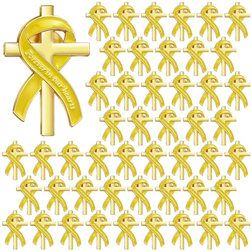Image of Misdary Funeral Favors for Guests Funeral Memorial Pin Cross Ribbons Forever in Our Hearts Lapel Brooch Pin for Religious Christian Celebration of Life Mourning Remembrance Day